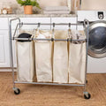 Clasificador cuádruple de alta resistencia, clasificador de ropa con ruedas, carrito clasificador de ropa de 4 bolsas con bolsas lavables y extraíbles, cromado