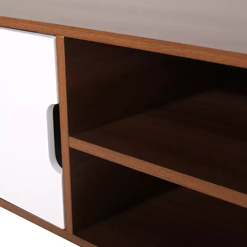 Meuble TV en bois de 47,25 avec 2 placards, noyer et blanc