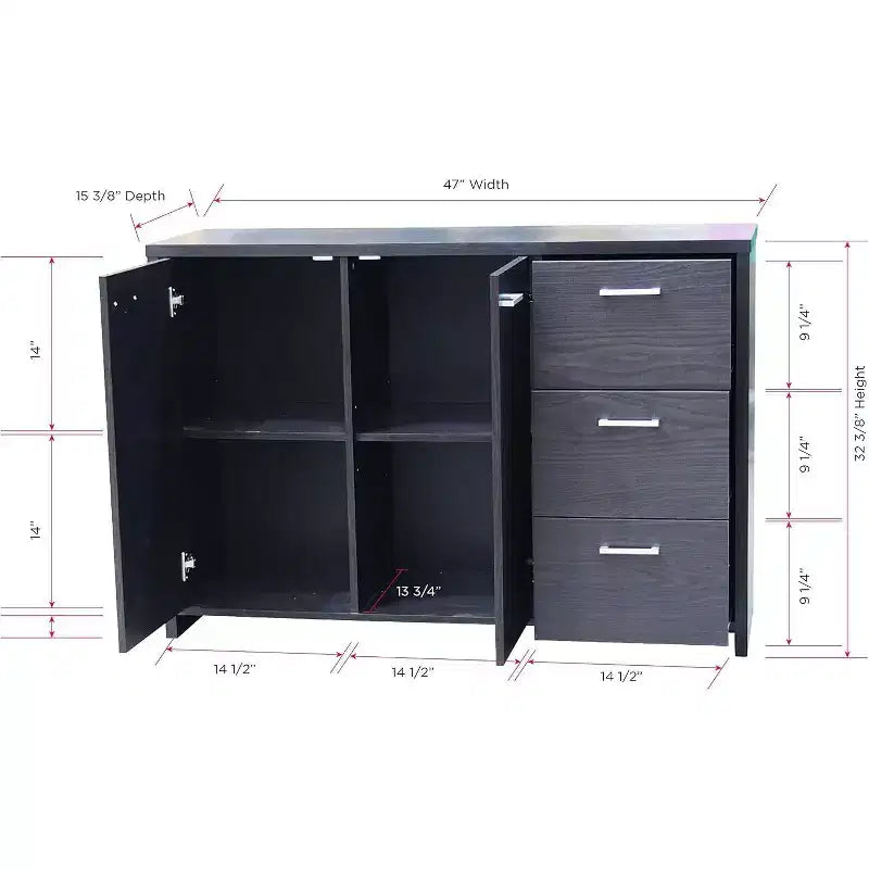Sideboard mit Stauraum für Küche, Esszimmer und Eingangsbereich, Eiche Schokolade