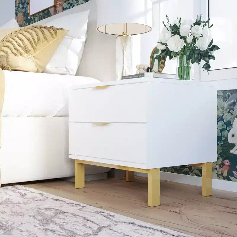 Moderner Nachttisch mit Holzmaserung und 2 Schubladen