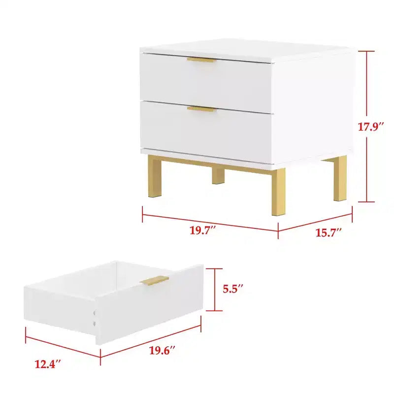 Moderner Nachttisch mit Holzmaserung und 2 Schubladen