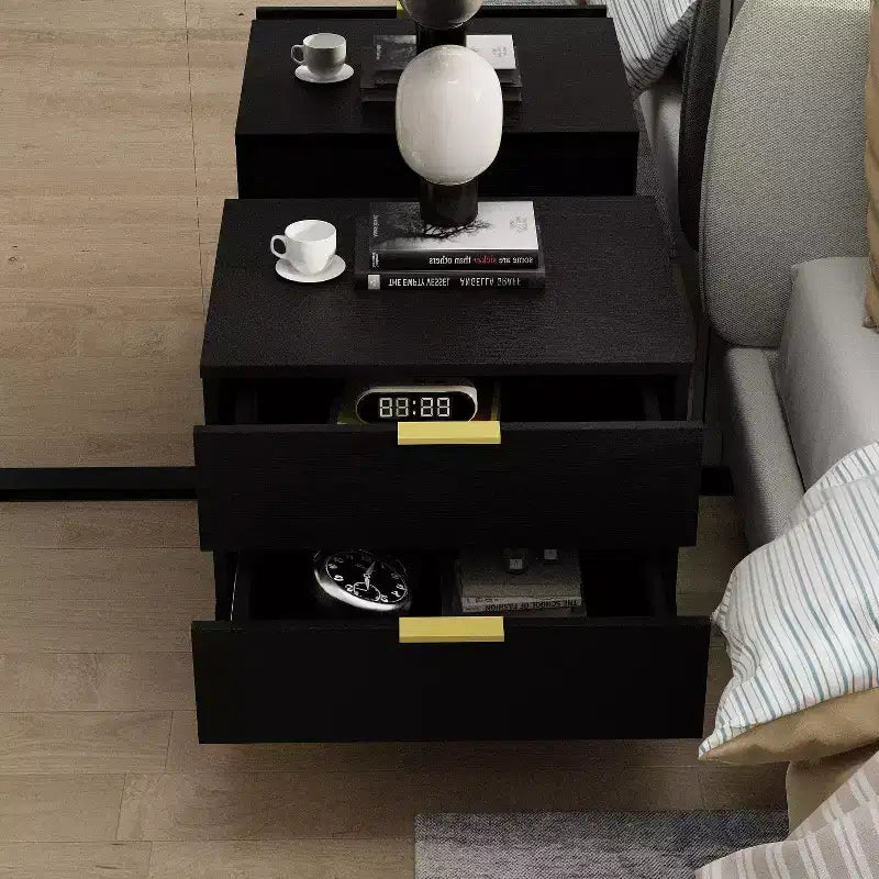 Moderner Nachttisch mit Holzmaserung und 2 Schubladen