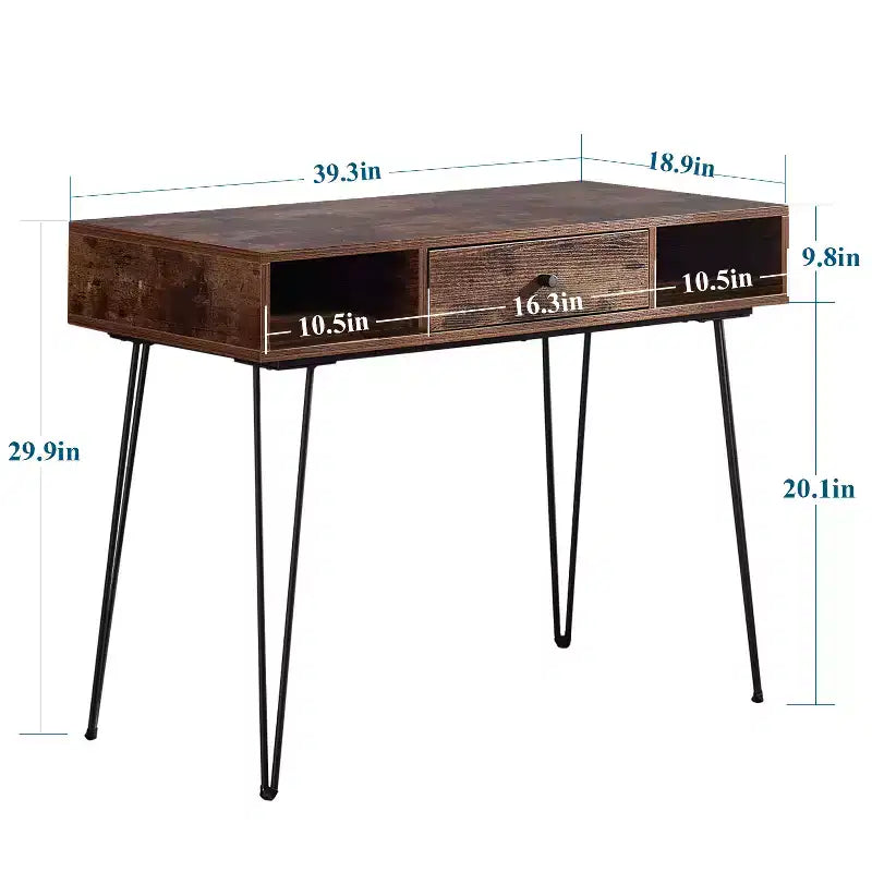 39.3 Computertisch für das Homeoffice, Schreibtisch mit Schubladen, Schwarz/Braun/Grau
