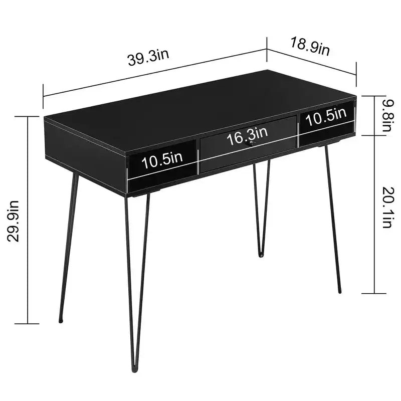 39.3 Computertisch für das Homeoffice, Schreibtisch mit Schubladen, Schwarz/Braun/Grau