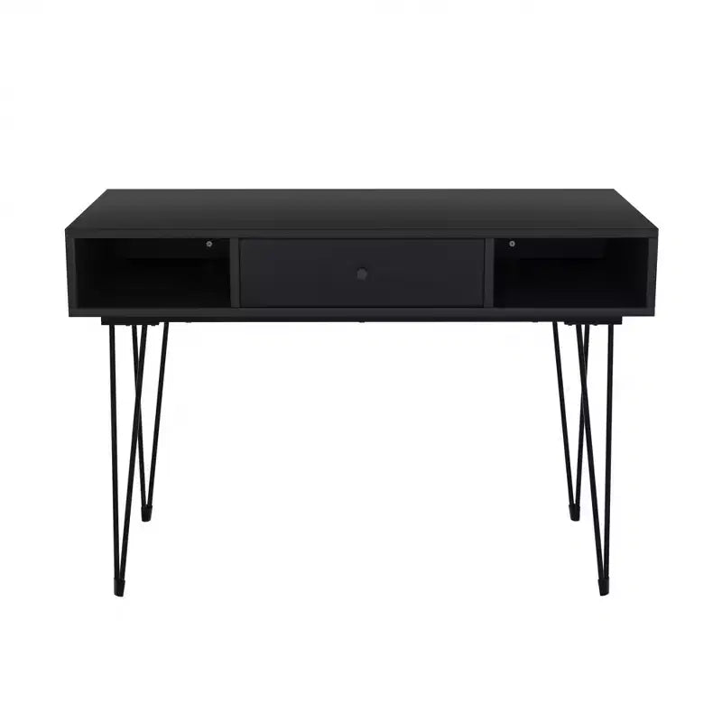 39.3 Computertisch für das Homeoffice, Schreibtisch mit Schubladen, Schwarz/Braun/Grau