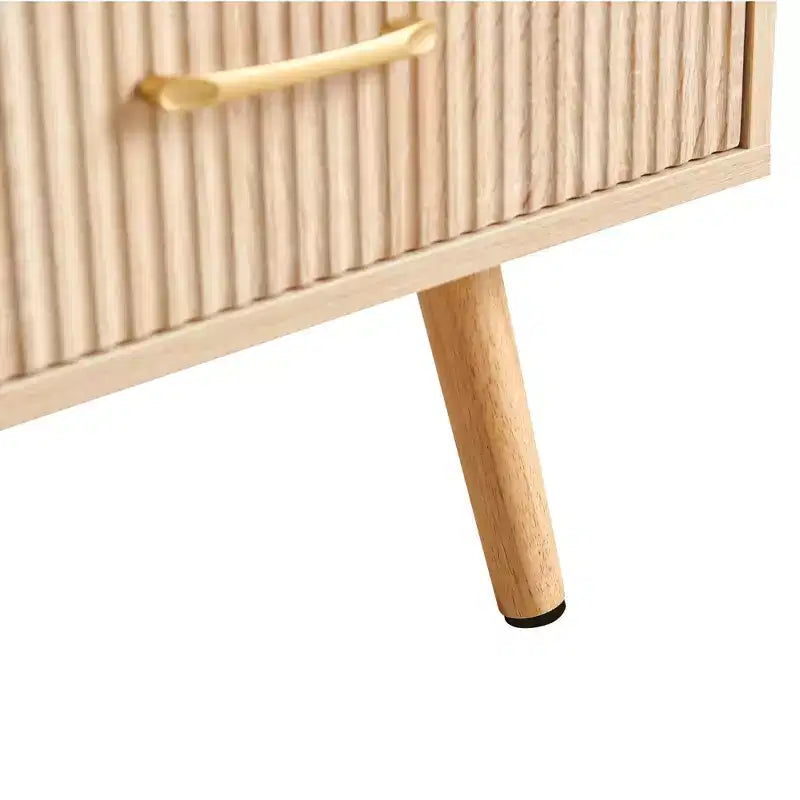 41W Couchtisch, Beistelltisch mit Schiebeschublade, Beinen aus Massivholz und verstellbaren PVC-Füßen, Natur/Weiß/Walnuss