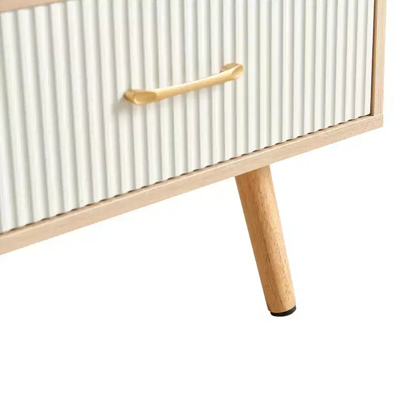 41W Couchtisch, Beistelltisch mit Schiebeschublade, Beinen aus Massivholz und verstellbaren PVC-Füßen, Natur/Weiß/Walnuss