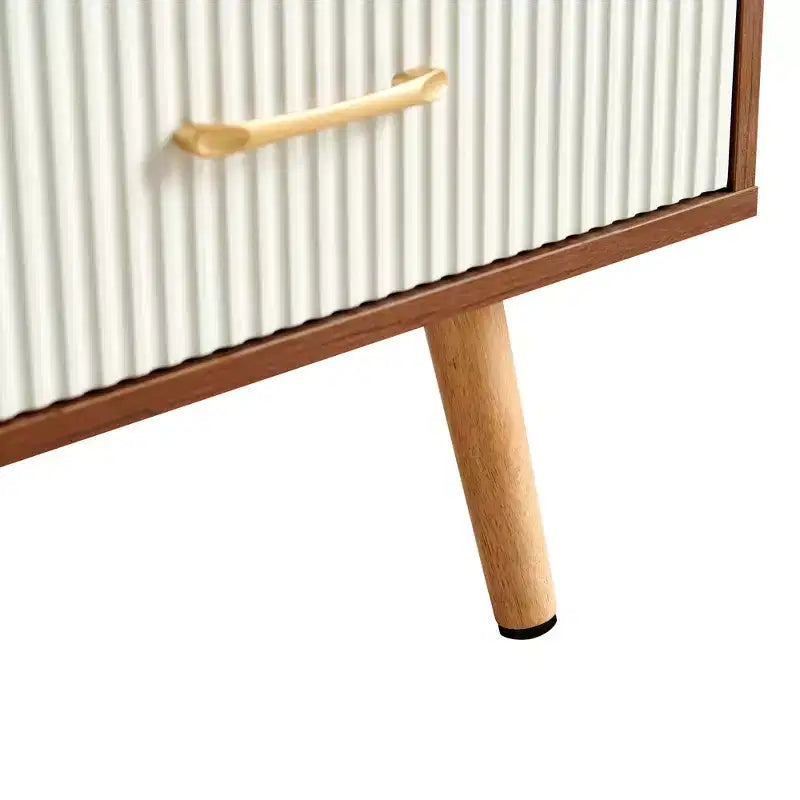 41W Couchtisch, Beistelltisch mit Schiebeschublade, Beinen aus Massivholz und verstellbaren PVC-Füßen, Natur/Weiß/Walnuss