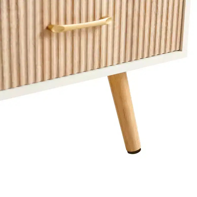 41W Couchtisch, Beistelltisch mit Schiebeschublade, Beinen aus Massivholz und verstellbaren PVC-Füßen, Natur/Weiß/Walnuss