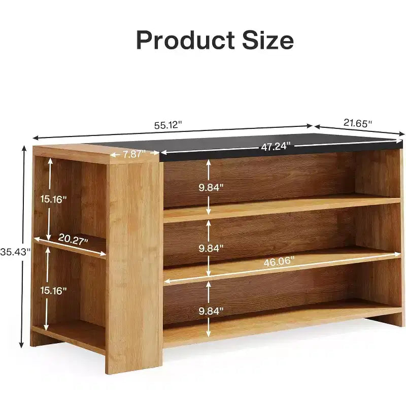 Îlot de cuisine de 55 avec 5 étagères, îlot fixe de style rustique à 5 niveaux, table de bar en bois avec armoire de rangement et plan de travail