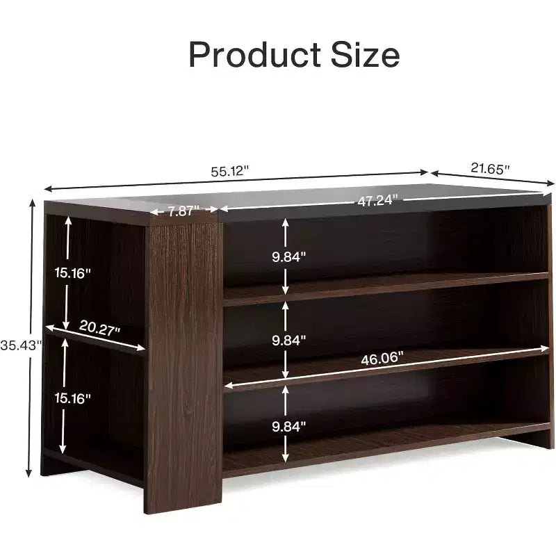 Îlot de cuisine de 55 avec 5 étagères, îlot fixe de style rustique à 5 niveaux, table de bar en bois avec armoire de rangement et plan de travail