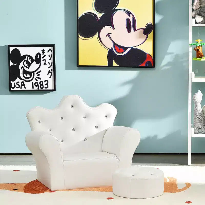 Sofá infantil para niños pequeños, sillón princesa con otomana, regalo para niños, blanco/rosa