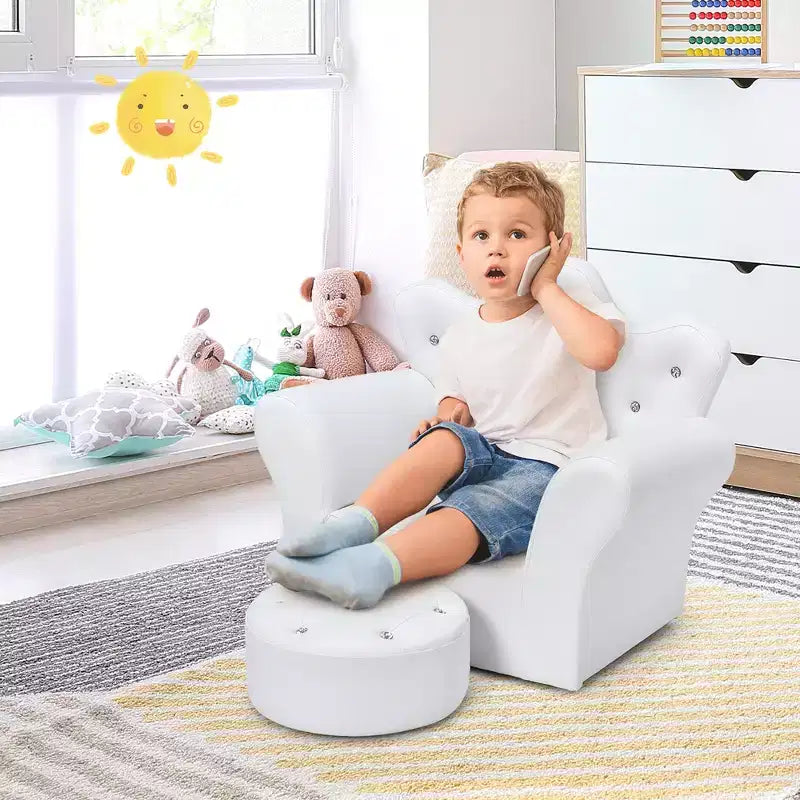 Sofá infantil para niños pequeños, sillón princesa con otomana, regalo para niños, blanco/rosa