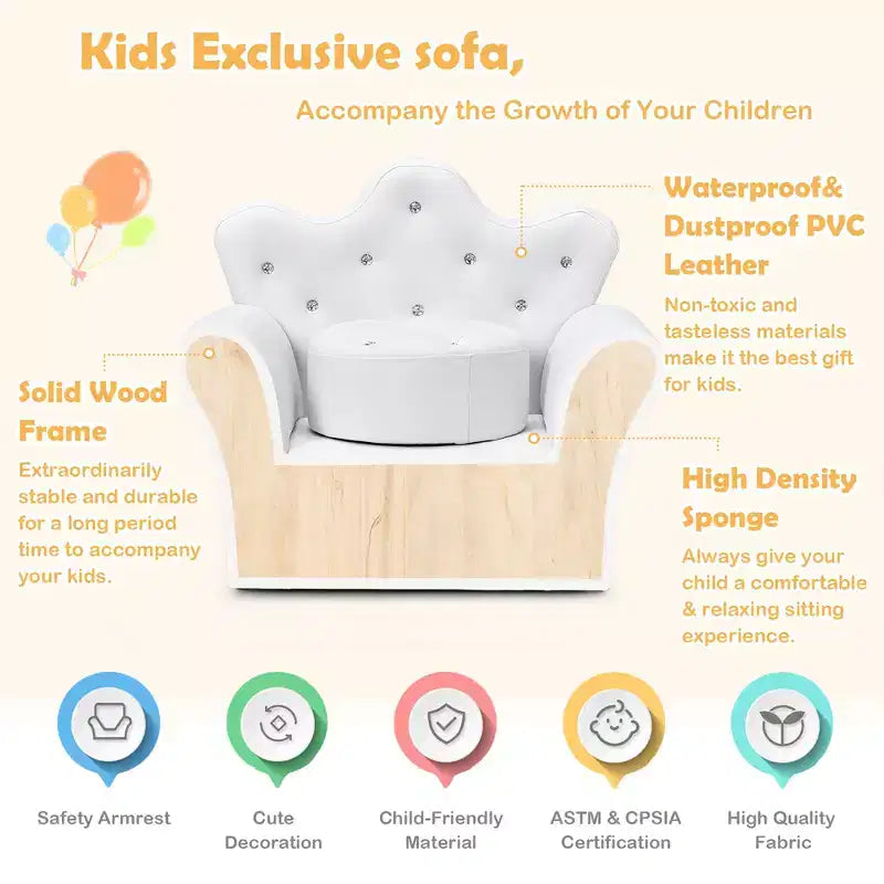 Sofá infantil para niños pequeños, sillón princesa con otomana, regalo para niños, blanco/rosa