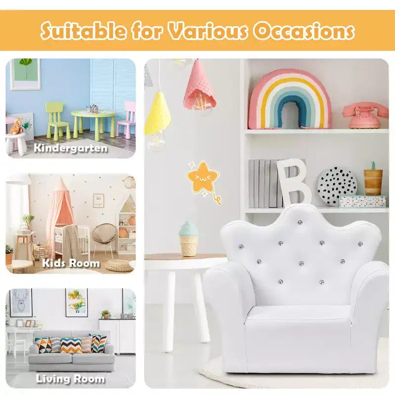 Sofá infantil para niños pequeños, sillón princesa con otomana, regalo para niños, blanco/rosa