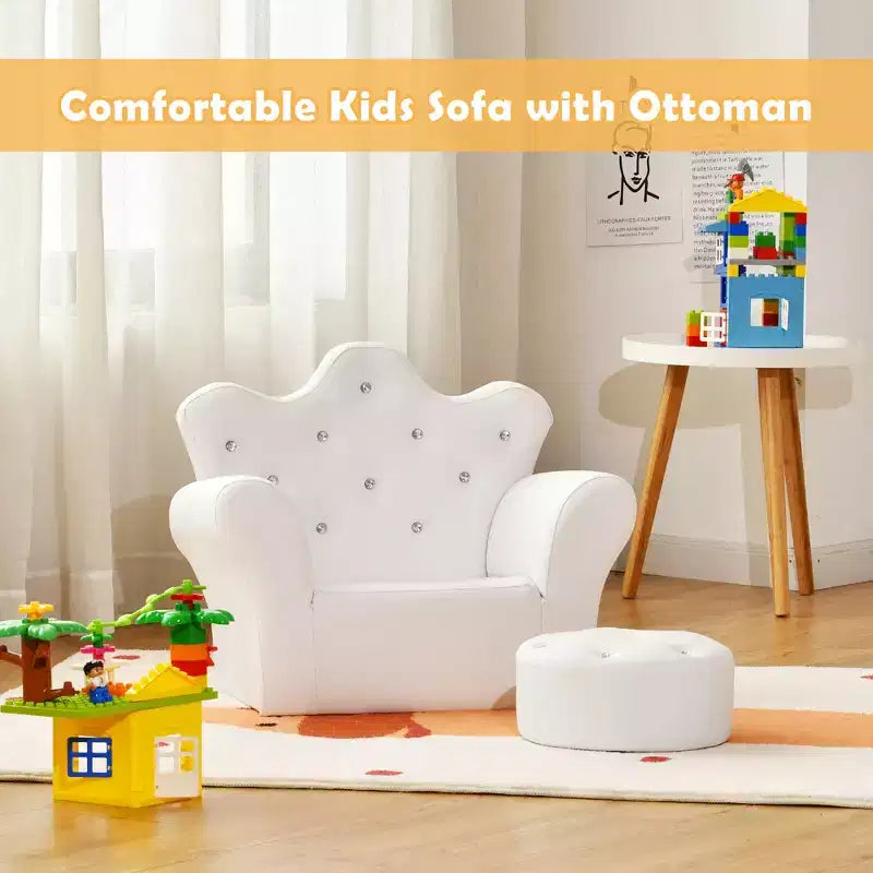 Sofá infantil para niños pequeños, sillón princesa con otomana, regalo para niños, blanco/rosa