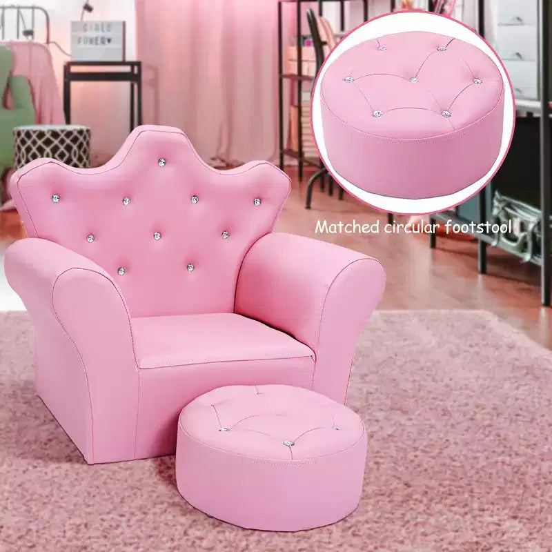 Canapé pour enfant, fauteuil princesse pour tout-petit, cadeau pour enfant avec pouf, blanc/rose