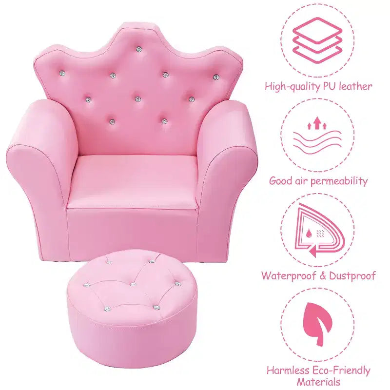 Sofá infantil para niños pequeños, sillón princesa con otomana, regalo para niños, blanco/rosa