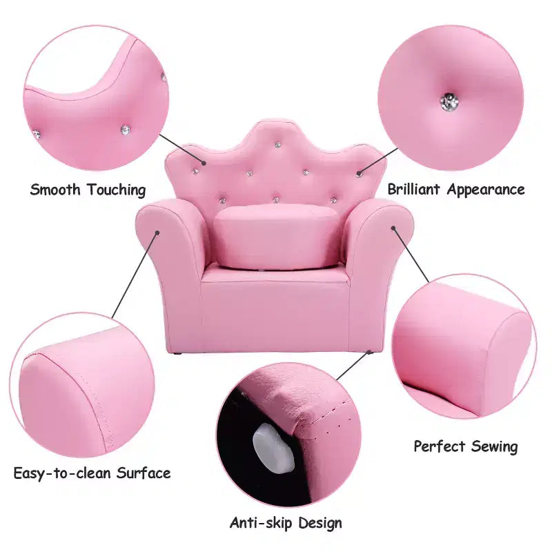 Sofá infantil para niños pequeños, sillón princesa con otomana, regalo para niños, blanco/rosa
