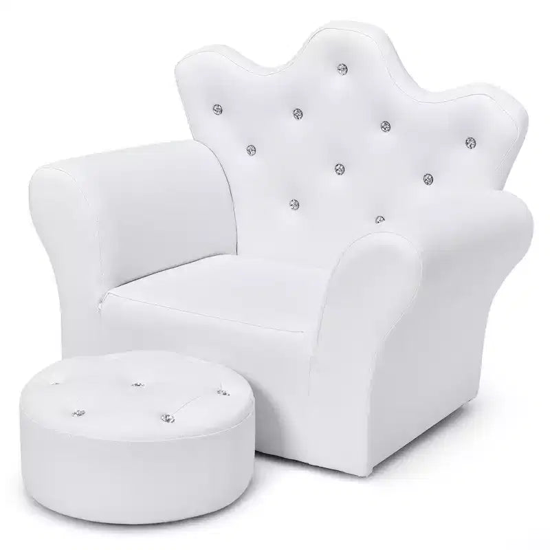 Canapé pour enfant, fauteuil princesse pour tout-petit, cadeau pour enfant avec pouf, blanc/rose