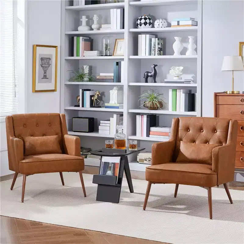 Lot de 2 fauteuils d'appoint modernes capitonnés à boutons avec soutien lombaire, marron rétro
