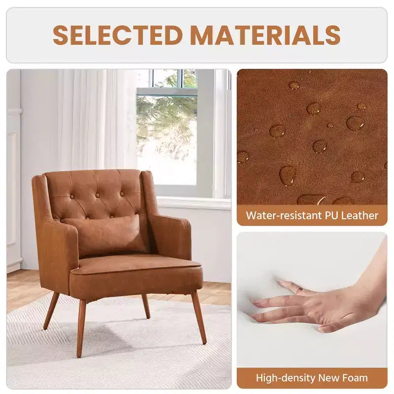 Lot de 2 fauteuils d'appoint modernes capitonnés à boutons avec soutien lombaire, marron rétro
