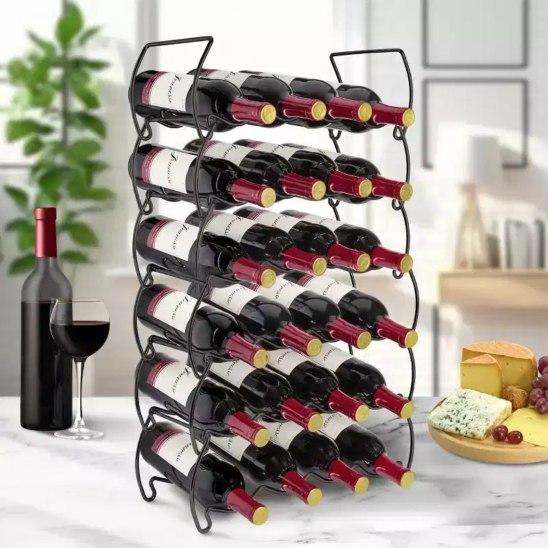 Range-bouteilles empilable classique à 6 niveaux - Parfait pour un bar, une cave à vin, un sous-sol, une armoire, un garde-manger, etc. - Peut contenir 24 bouteilles