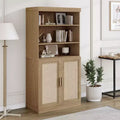 Armario decorativo de madera y ratán de 31x31x16 con estante ajustable, almacenamiento, color natural