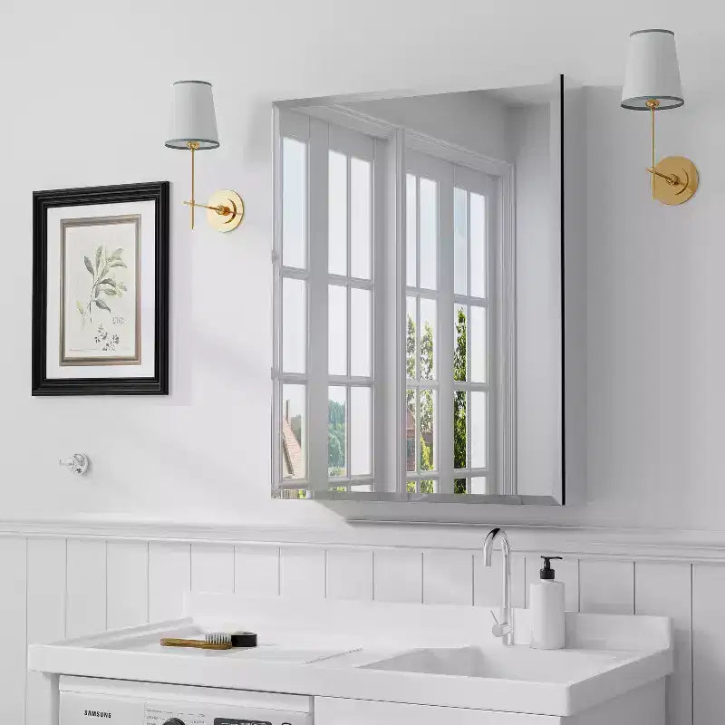 Meuble à miroir rectangulaire noir en fer, aux bords arrondis