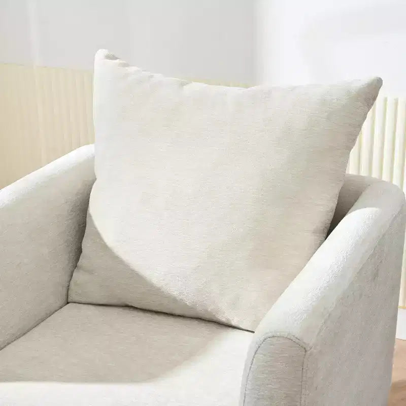 Sillón decorativo tapizado de chenilla/peluche de 29.53W, sillón tipo barril con patas de madera maciza y cojín lumbar