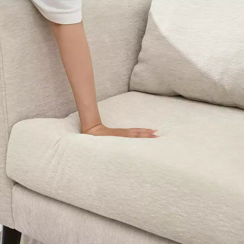 Sillón decorativo tapizado de chenilla/peluche de 29.53W, sillón tipo barril con patas de madera maciza y cojín lumbar
