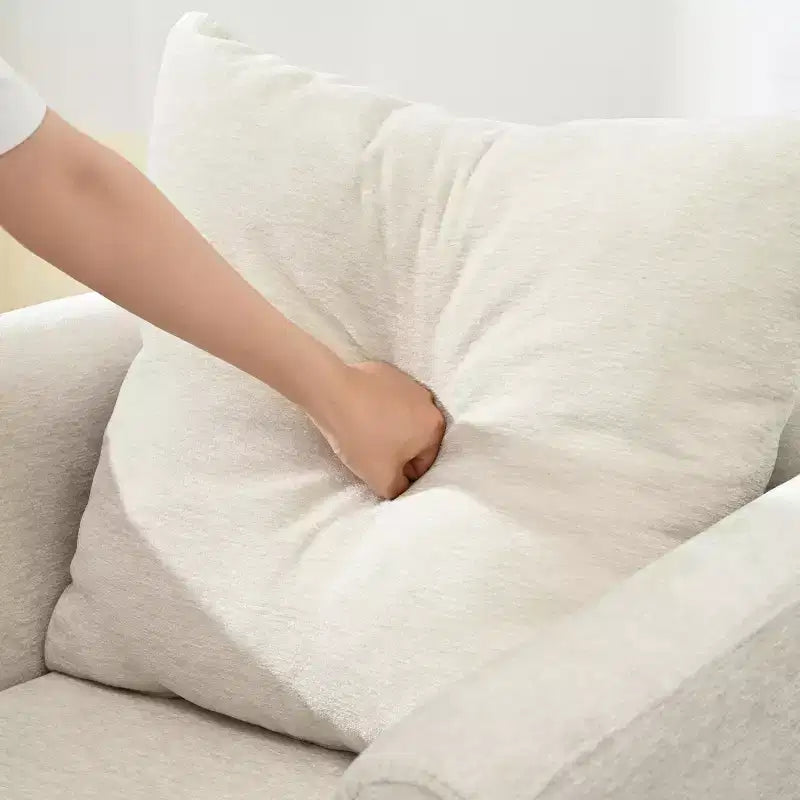 Sillón decorativo tapizado de chenilla/peluche de 29.53W, sillón tipo barril con patas de madera maciza y cojín lumbar