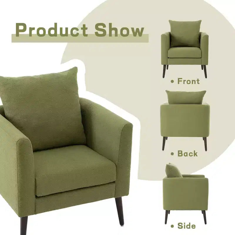 Sillón decorativo tapizado de chenilla/peluche de 29.53W, sillón tipo barril con patas de madera maciza y cojín lumbar