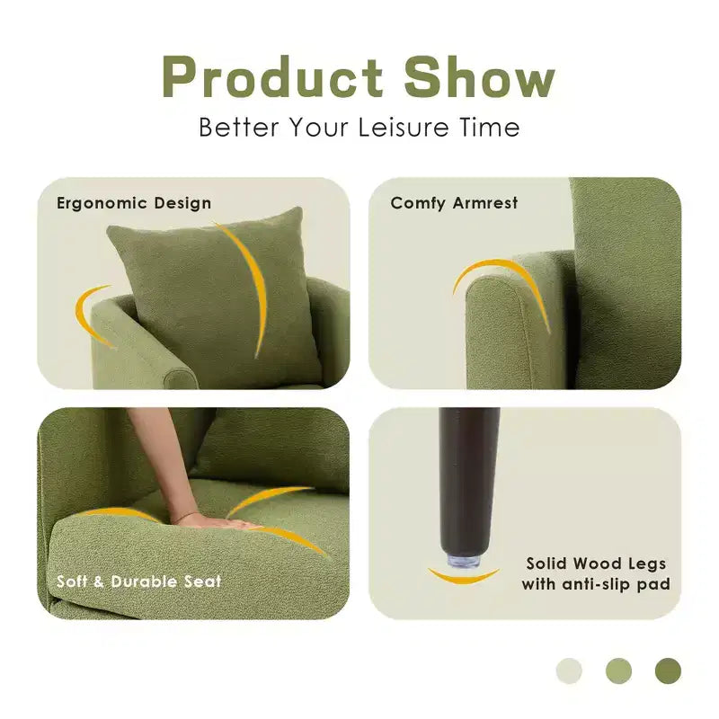 Sillón decorativo tapizado de chenilla/peluche de 29.53W, sillón tipo barril con patas de madera maciza y cojín lumbar