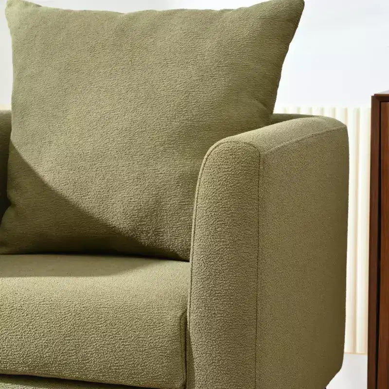 Sillón decorativo tapizado de chenilla/peluche de 29.53W, sillón tipo barril con patas de madera maciza y cojín lumbar