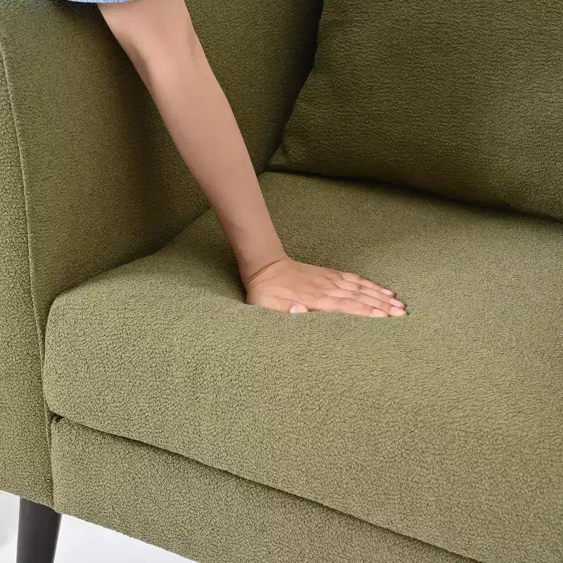 Sillón decorativo tapizado de chenilla/peluche de 29.53W, sillón tipo barril con patas de madera maciza y cojín lumbar