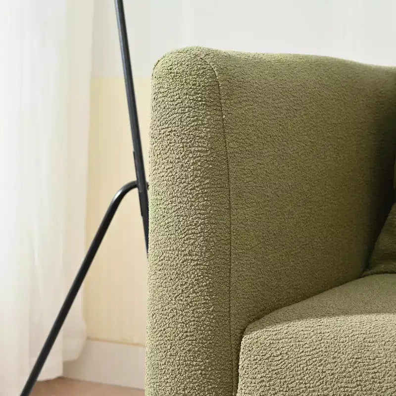 Sillón decorativo tapizado de chenilla/peluche de 29.53W, sillón tipo barril con patas de madera maciza y cojín lumbar
