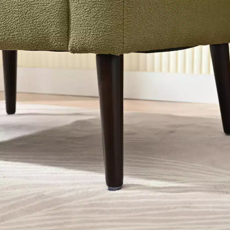 Sillón decorativo tapizado de chenilla/peluche de 29.53W, sillón tipo barril con patas de madera maciza y cojín lumbar