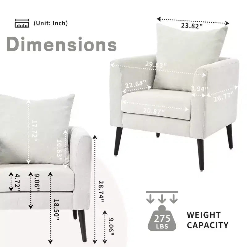 Fauteuil d’appoint en chenille/tissu teddy de 29.53W, fauteuil tonneau avec pieds en bois massif et coussin lombaire