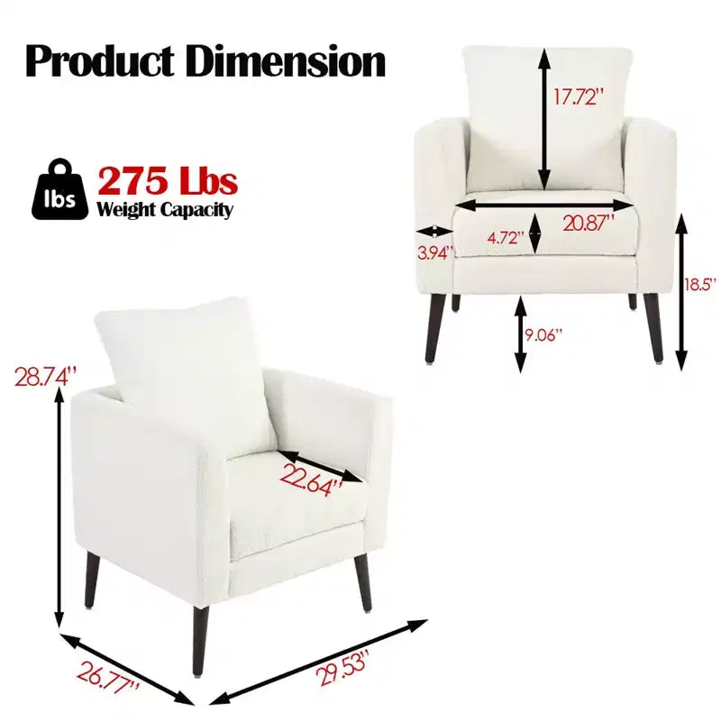 Sillón decorativo tapizado de chenilla/peluche de 29.53W, sillón tipo barril con patas de madera maciza y cojín lumbar