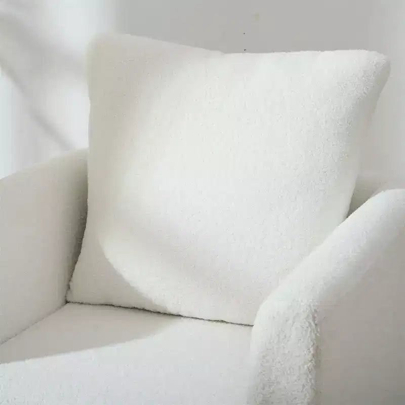 Sillón decorativo tapizado de chenilla/peluche de 29.53W, sillón tipo barril con patas de madera maciza y cojín lumbar