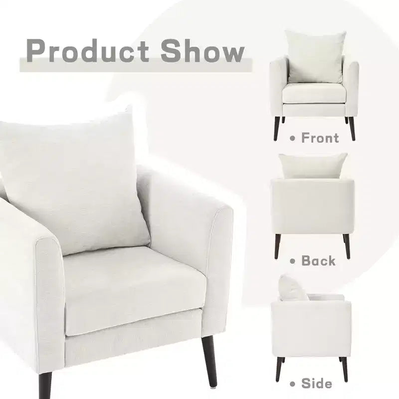 Sillón decorativo tapizado de chenilla/peluche de 29.53W, sillón tipo barril con patas de madera maciza y cojín lumbar