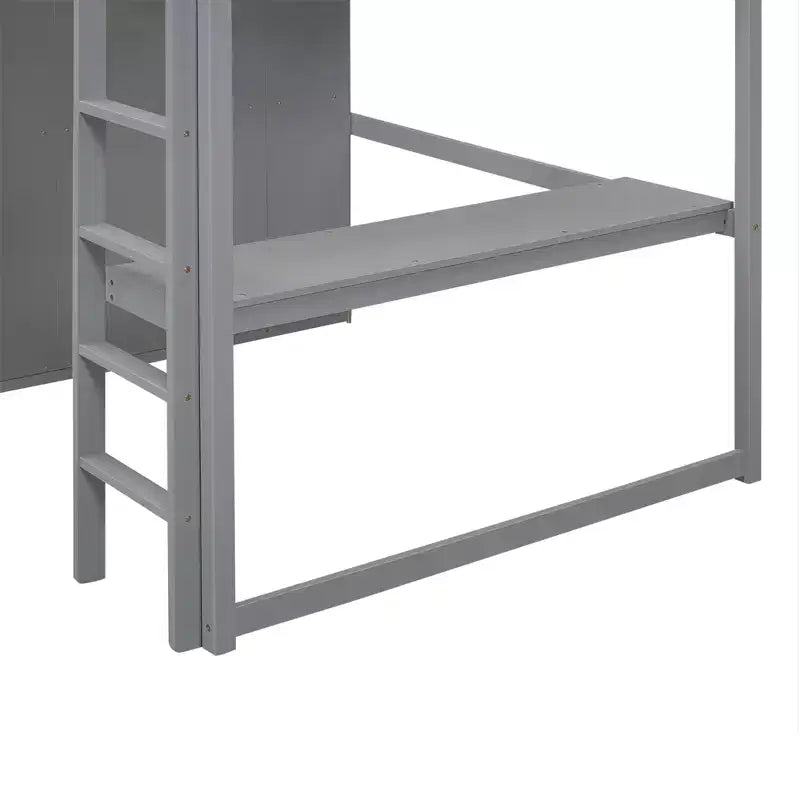 Hochbett in Doppelbettgröße mit Schreibtisch, Einbauschrank, Regalen und Schubladen