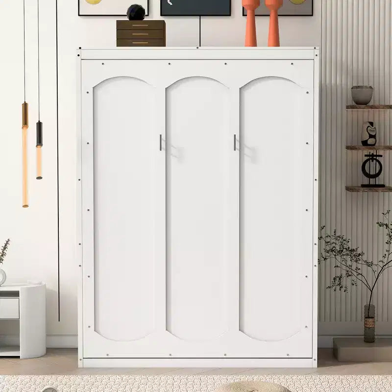 Cama Murphy de diseño moderno, plegable dentro de un gabinete con estantes, calidad superior