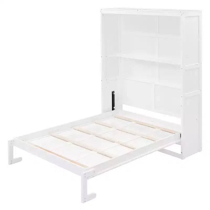 Cama Murphy de diseño moderno, plegable dentro de un gabinete con estantes, calidad superior