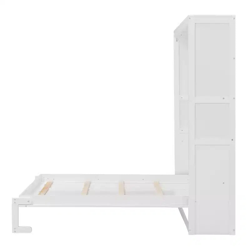 Cama Murphy de diseño moderno, plegable dentro de un gabinete con estantes, calidad superior