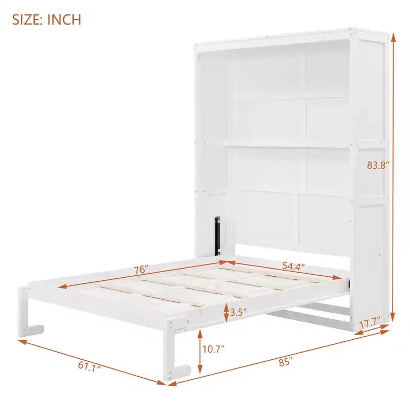 Cama Murphy de diseño moderno, plegable dentro de un gabinete con estantes, calidad superior