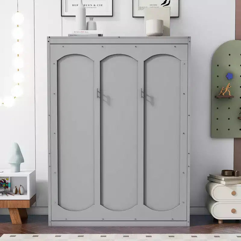 Cama Murphy de diseño moderno, plegable dentro de un gabinete con estantes, calidad superior