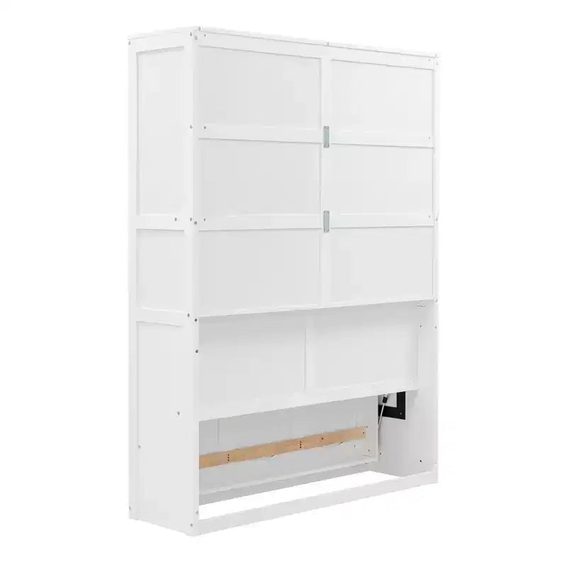 Cama Murphy de diseño moderno, plegable dentro de un gabinete con estantes, calidad superior