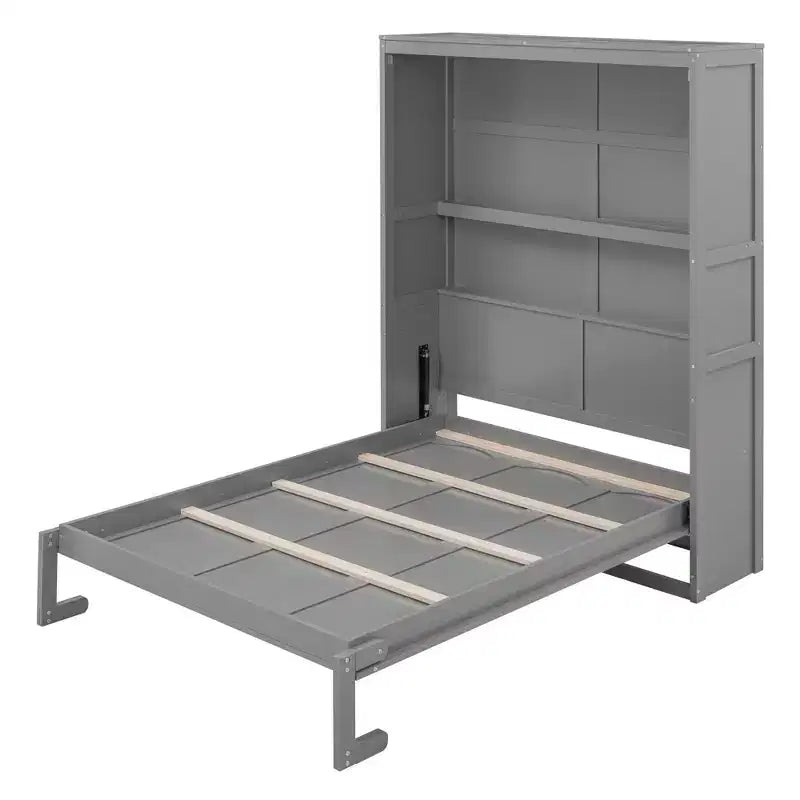 Cama Murphy de diseño moderno, plegable dentro de un gabinete con estantes, calidad superior